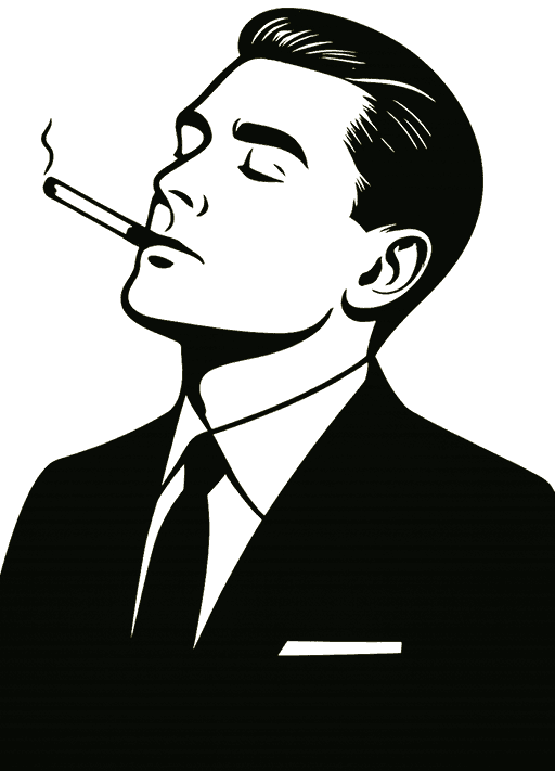 Stylized illustration of a man in a suit smoking